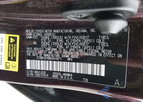 2011 Toyota Highlander Se V6 z USA, uszkodzony, nr VIN 5TDBK3EH8BS044671